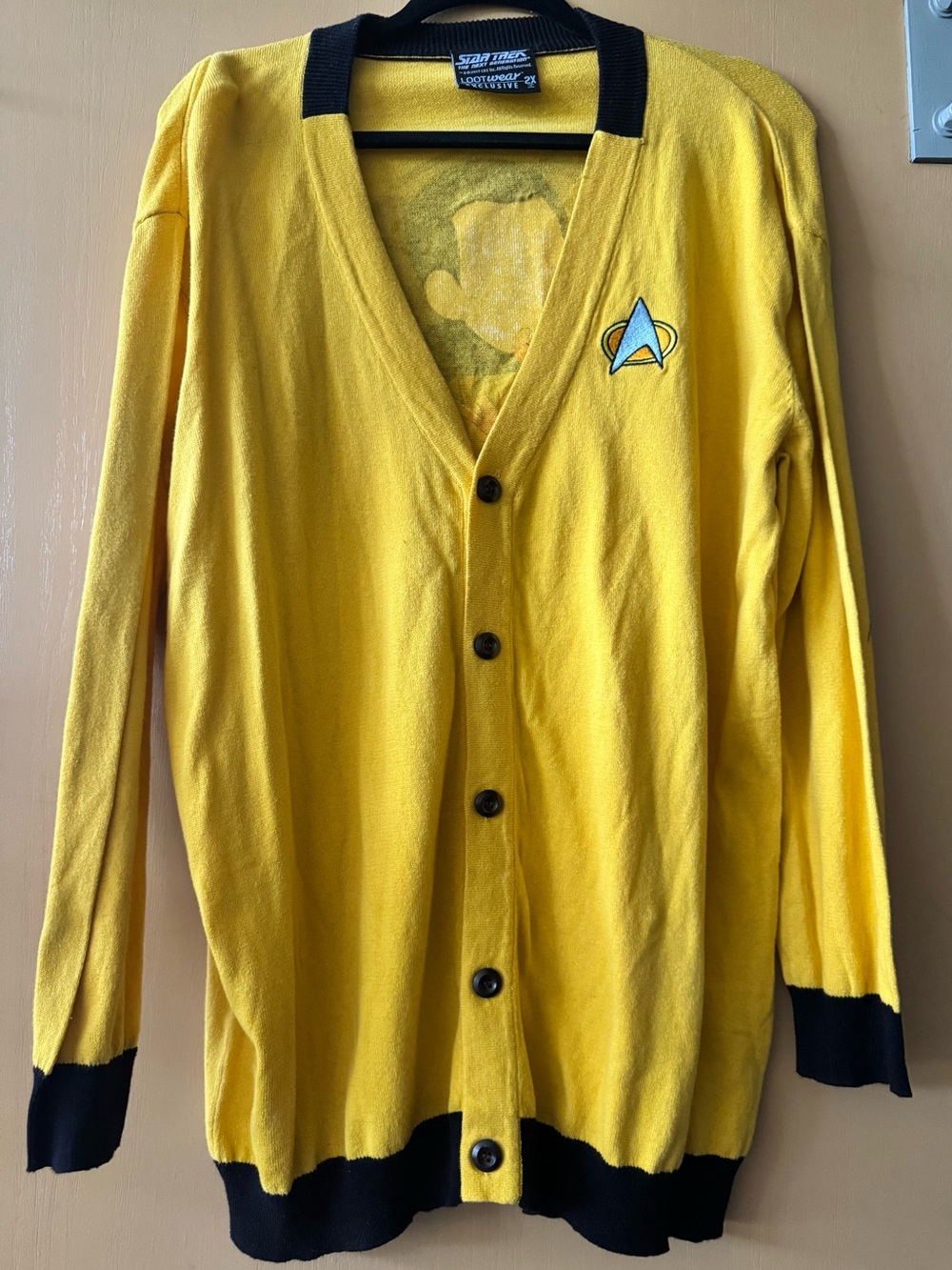 Star Trek Next Generation Data Spot Cat Gold Knit Cardigan Uniform Sweater 2X